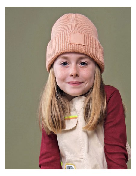 BEE-B336B-Kids Deep Cuffed Tonal Patch Beanie 2